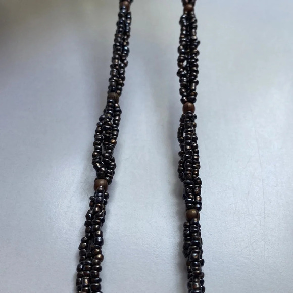 Seed Bead Druzy Triple Strand 24 Inch Necklace Metallic Natural Stone Layered - Picture 9 of 9